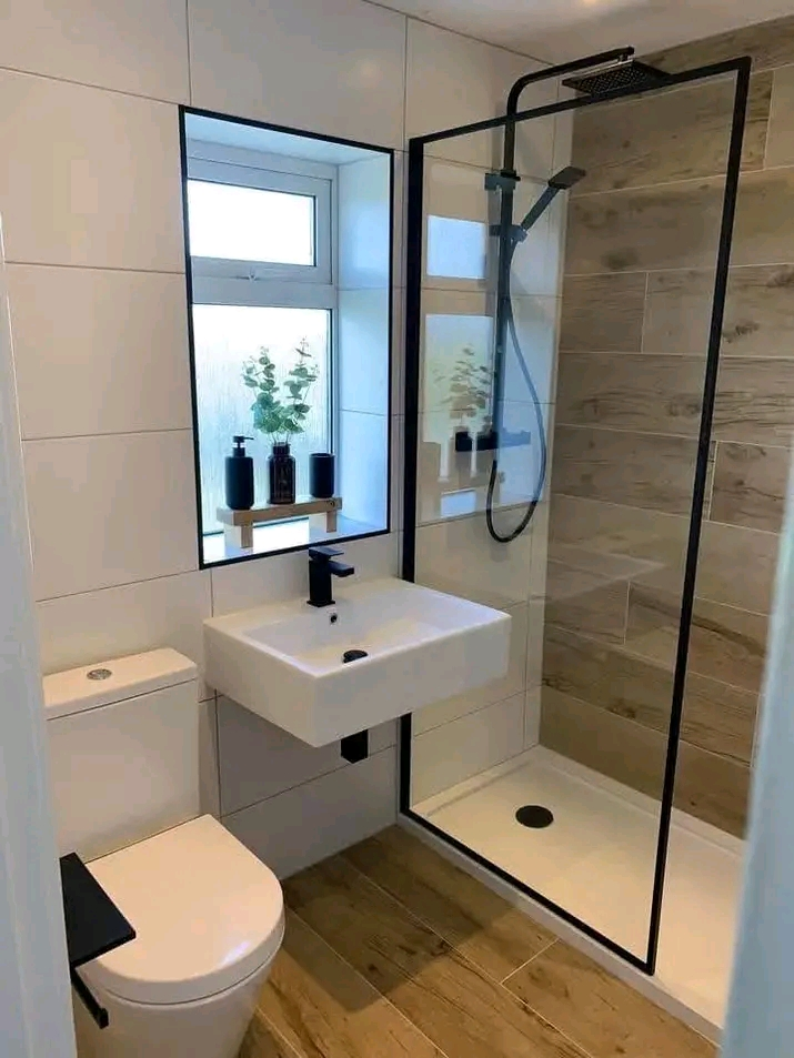 Modern Black-Trim Shower Suite